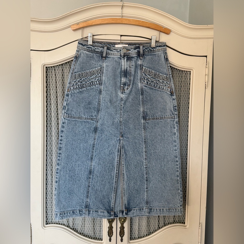 Habitual Western Style A-line Denim Midi Skirt